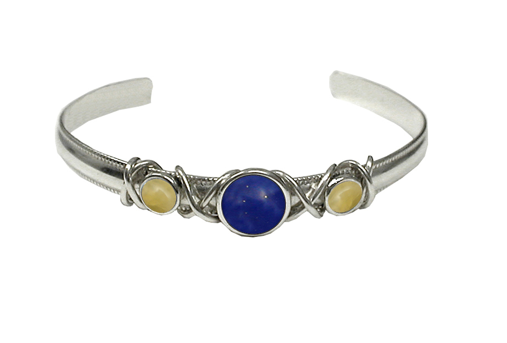 Sterling Silver Hand Made Cuff Bracelet With Lapis